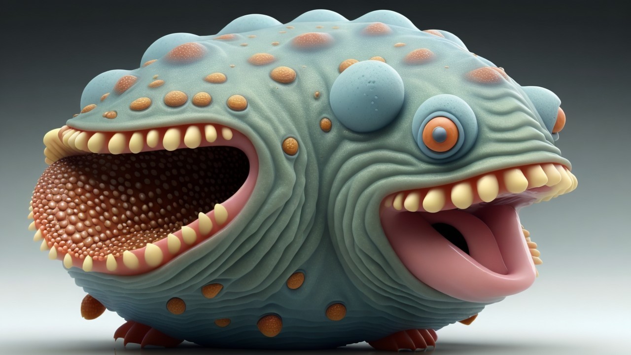 Whimsical Blue-Green Creature with Unique Features