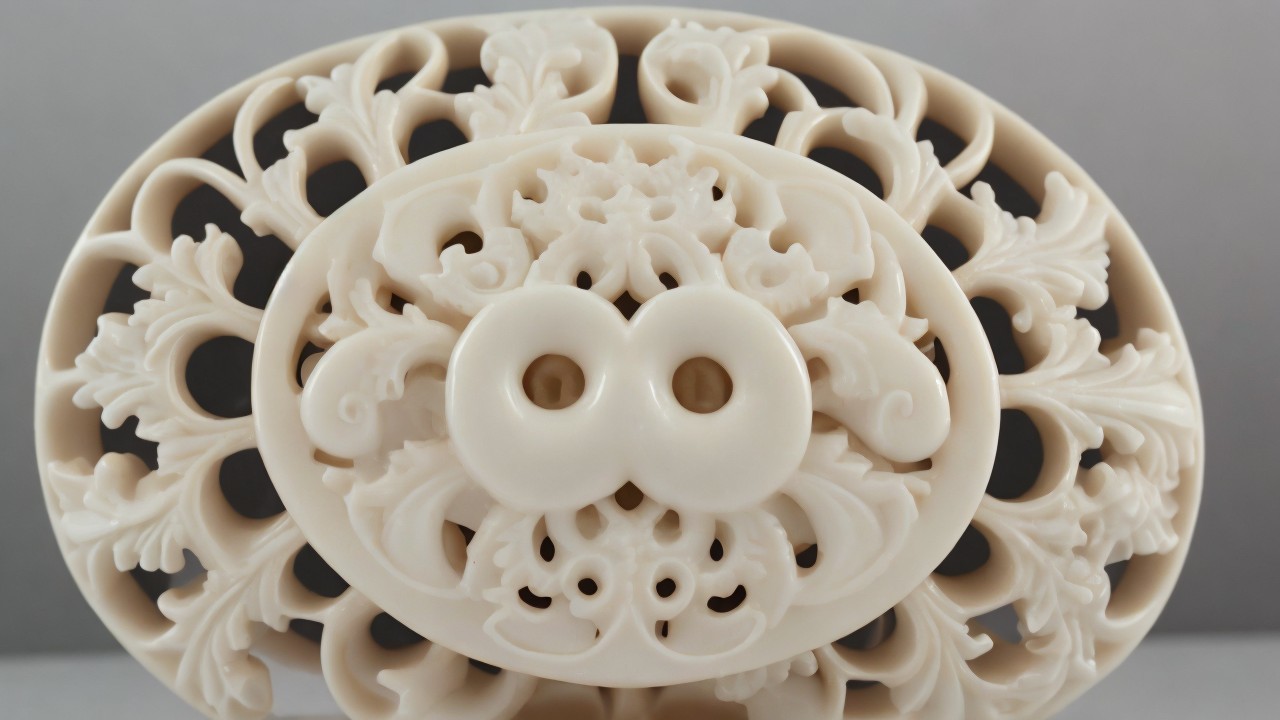 Intricately Carved Ivory Floral Design with Scrollwork