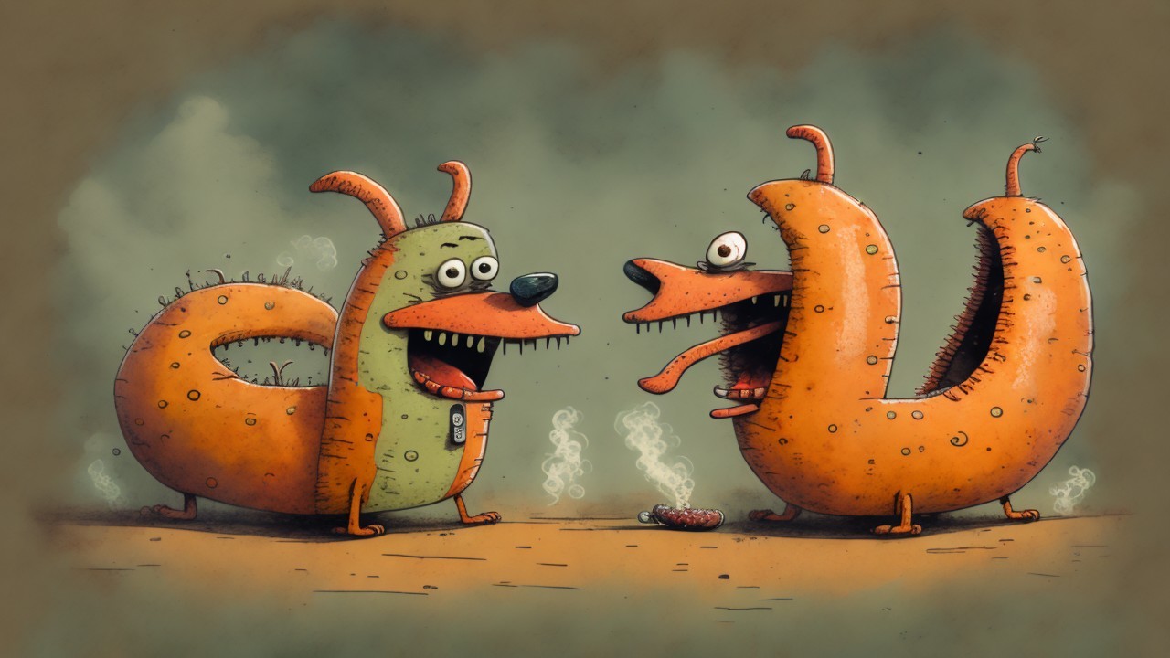 Whimsical Cartoon Creatures in Playful Interaction