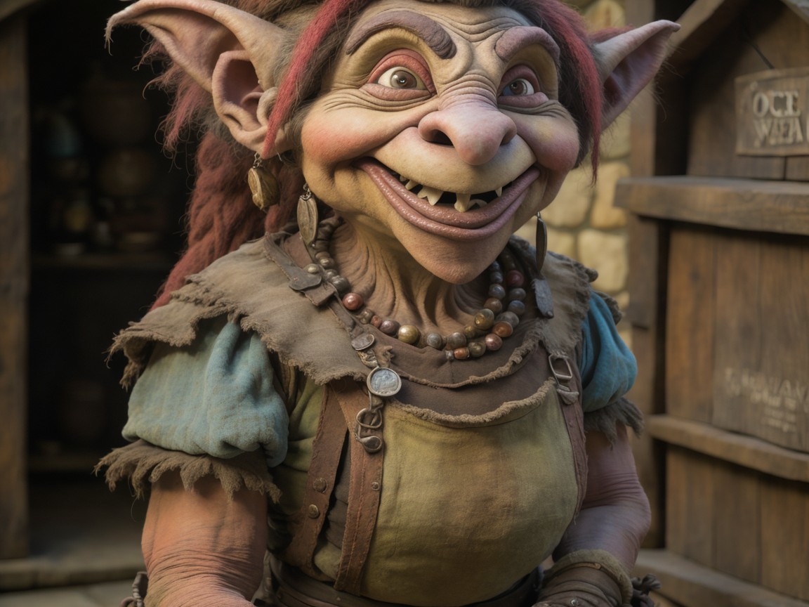 Old Female Troll Character in Outdoor Setting