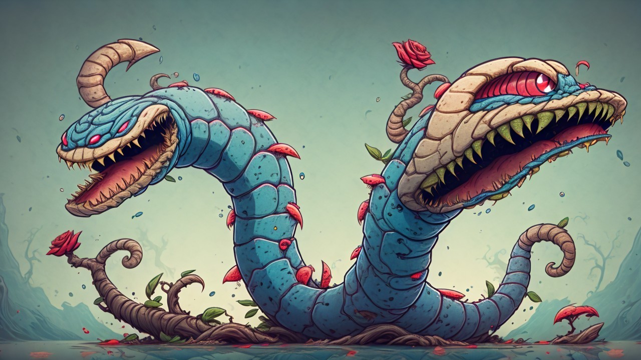 Colorful Two-Headed Serpent with Floral Details