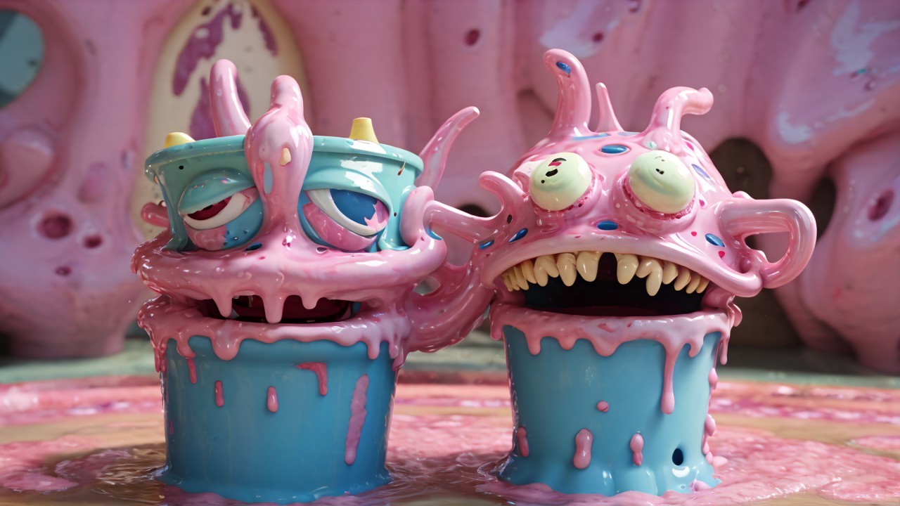 Whimsical Cartoon Characters Made from Colorful Buckets