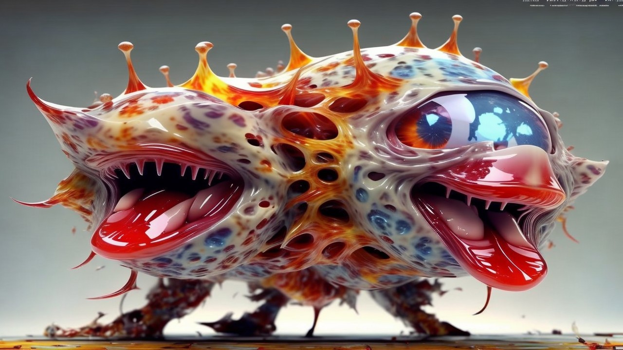 Whimsical Two-Headed Creature with Colorful Patterns