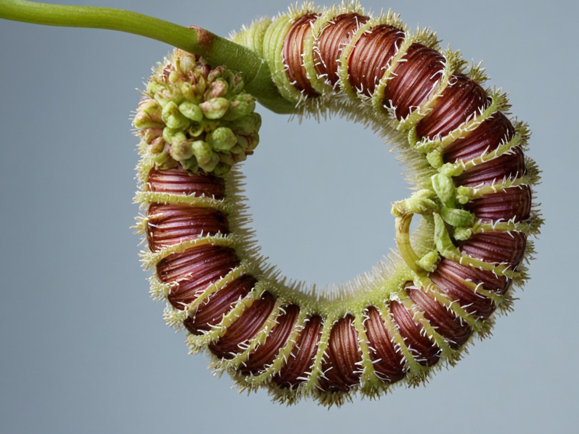Close-up of a reddish-brown segmented caterpillar