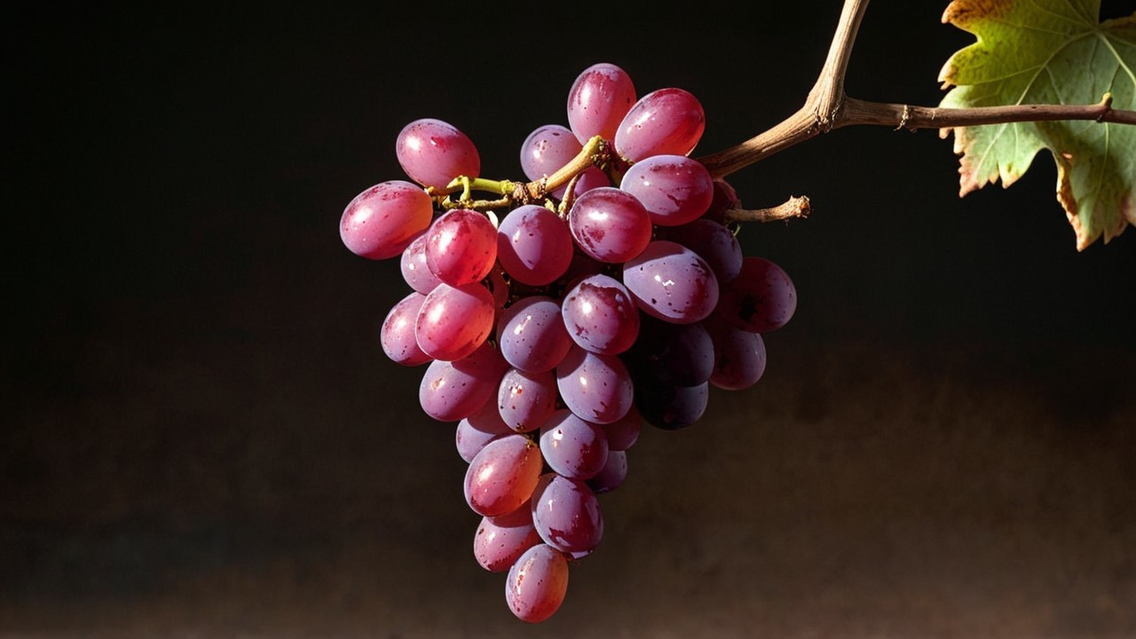 Cluster of Fresh Purple Grapes on a Vine