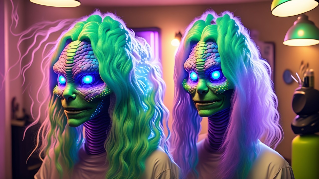 Intricate Scaled Aliens with Glowing Blue Eyes