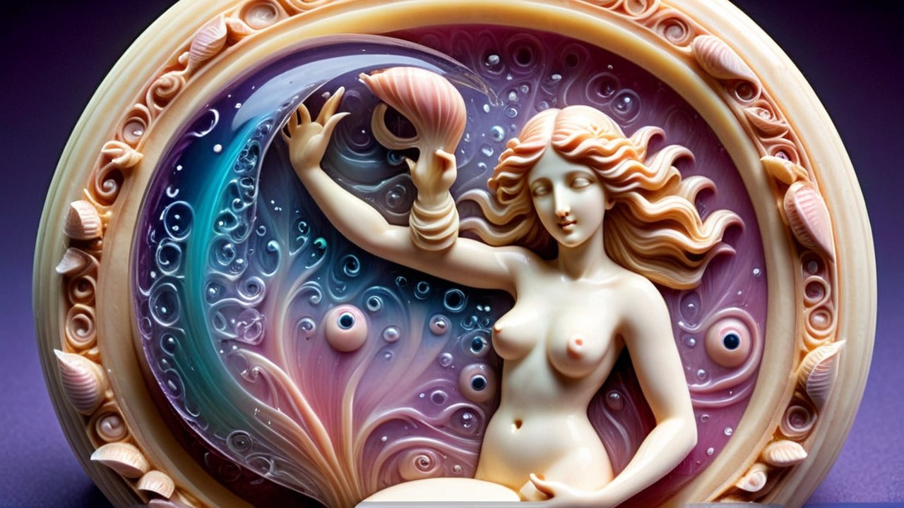 Intricately Carved Mermaid Figure in Swirling Waves