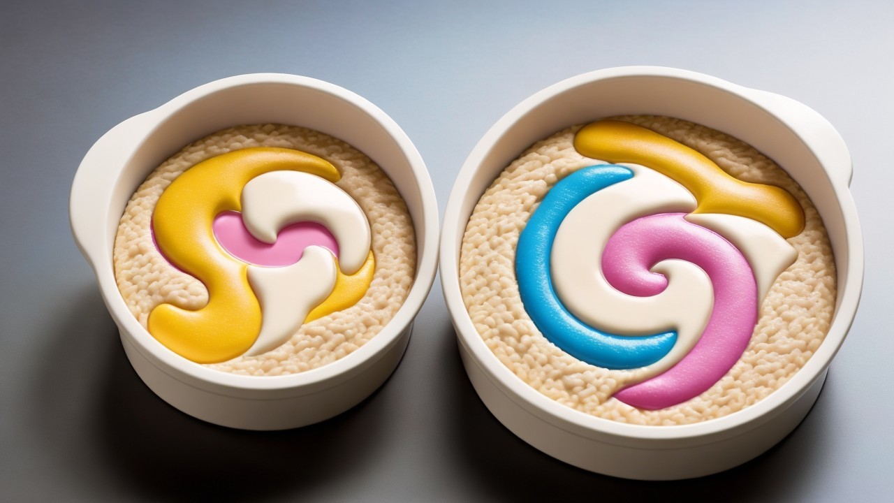 Textured Beige Base in Colorful Swirl Containers