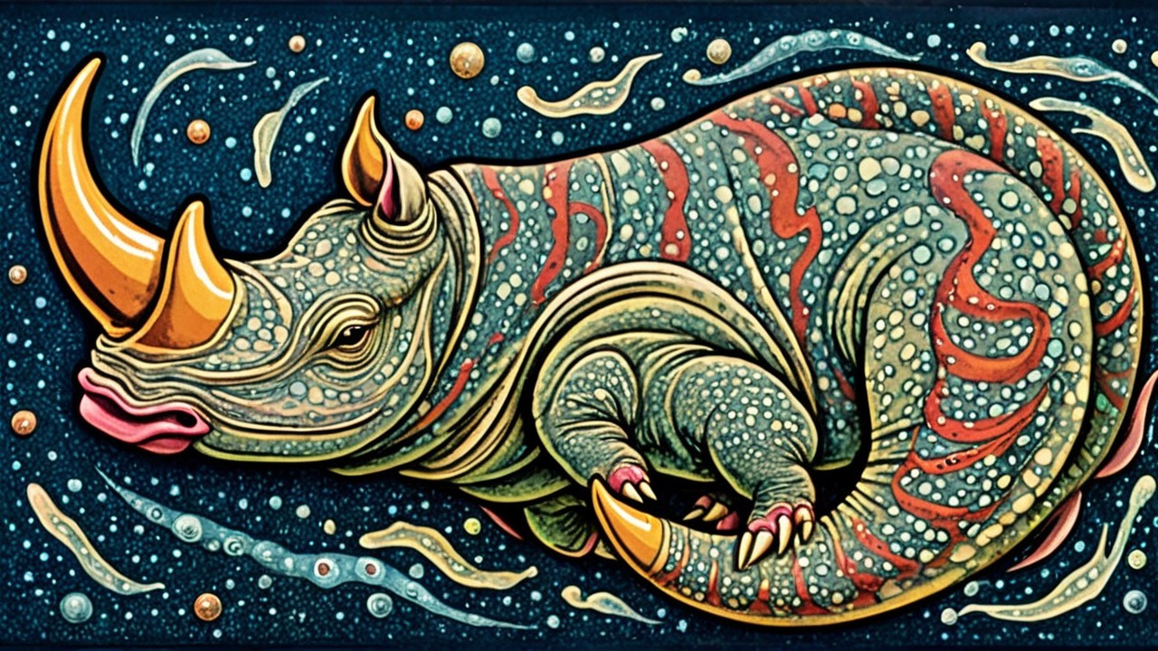 Floating Rhinoceros-like Creature in Cosmic Scene