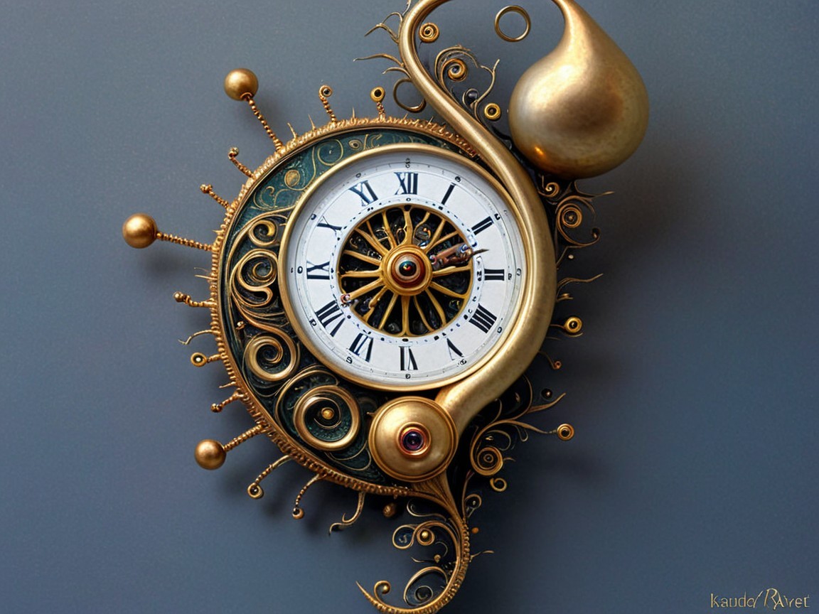 Ornate Gold Clock with White Face and Black Numerals