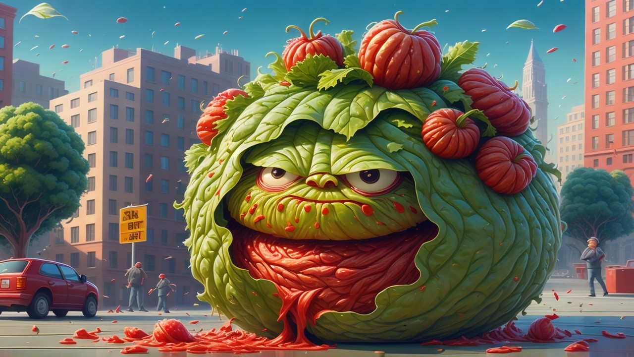 Whimsical Creature Blending Lettuce and Pumpkin Elements
