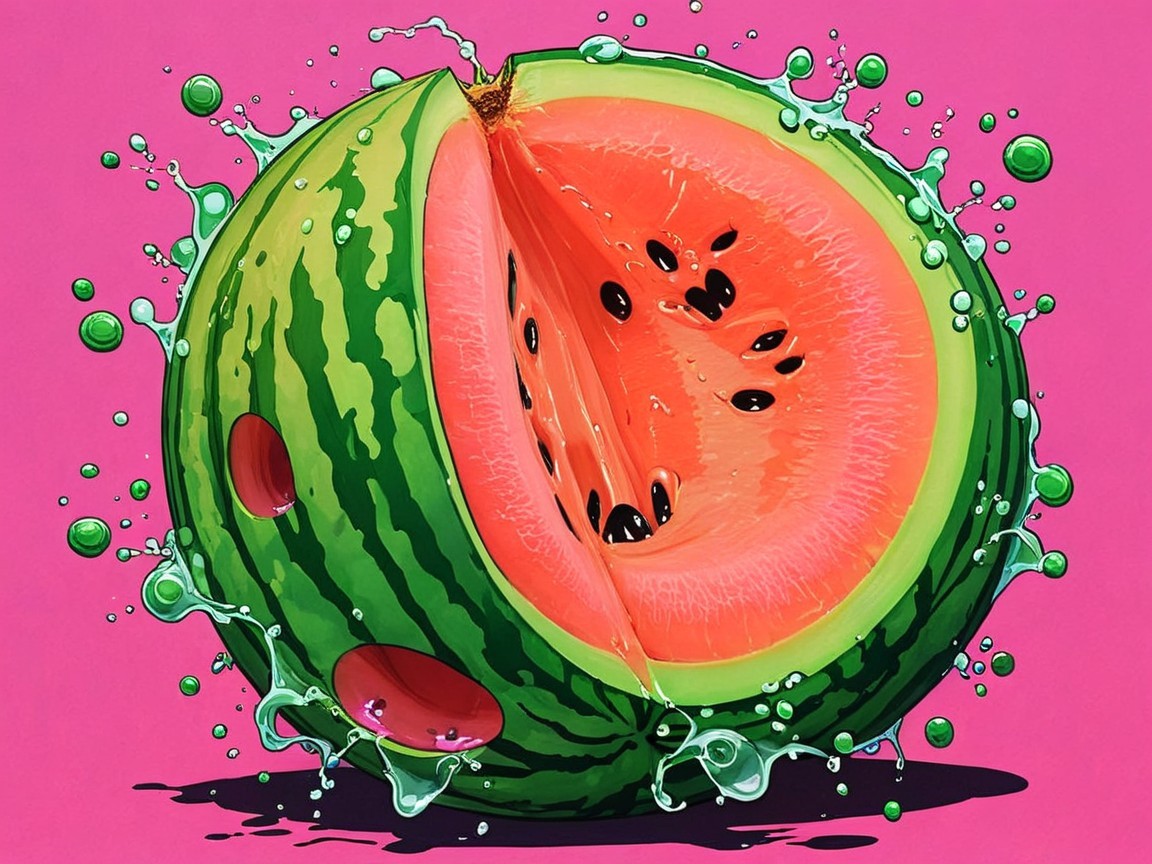 Cartoon Illustration of Watermelon on Pink Background