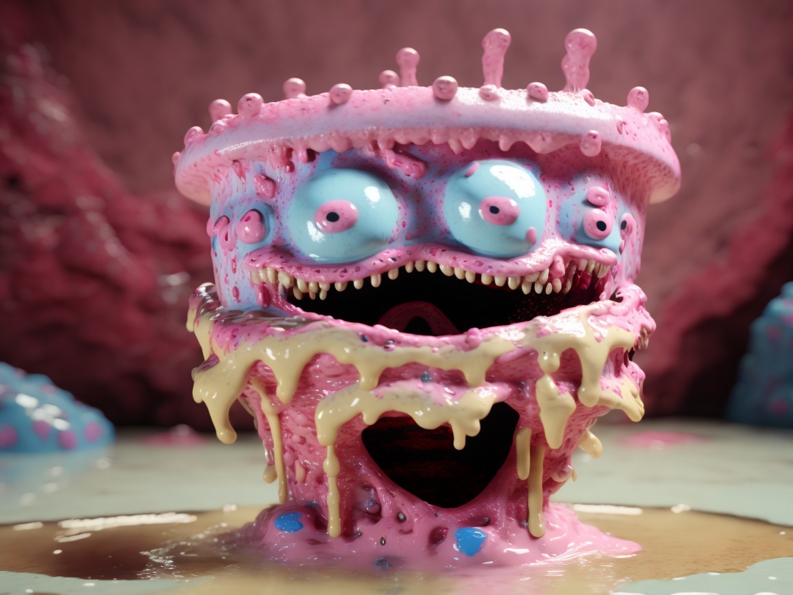 Whimsical Creature in Colorful, Slimy Environment