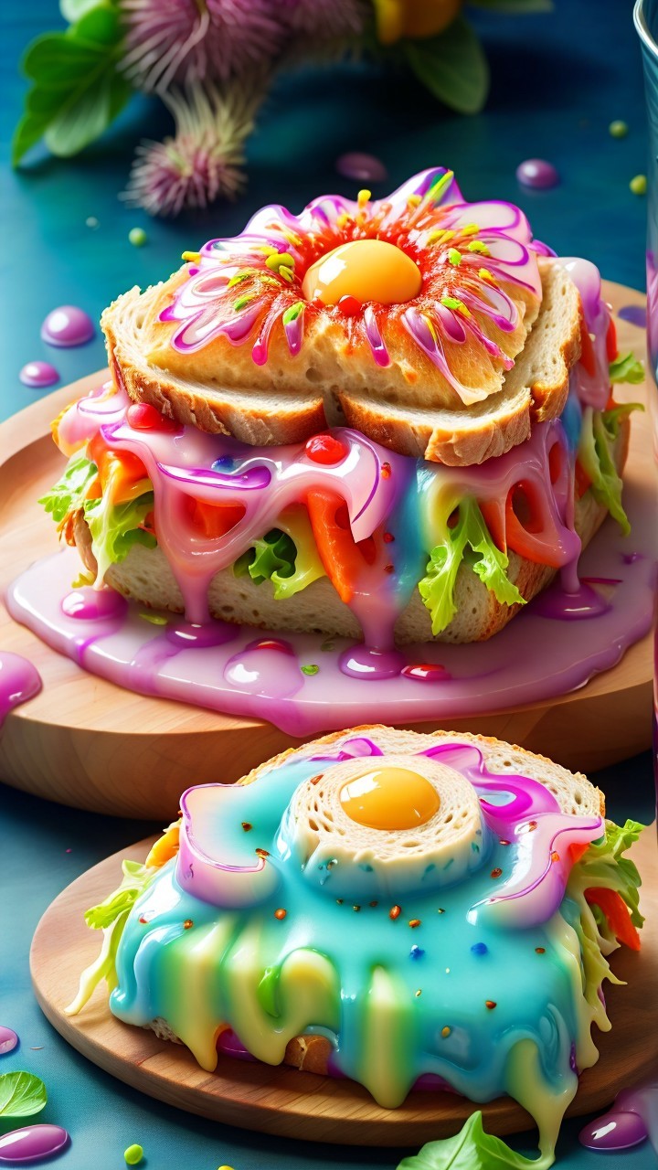 Vibrant Sandwich with Colorful Sauces and Vegetables