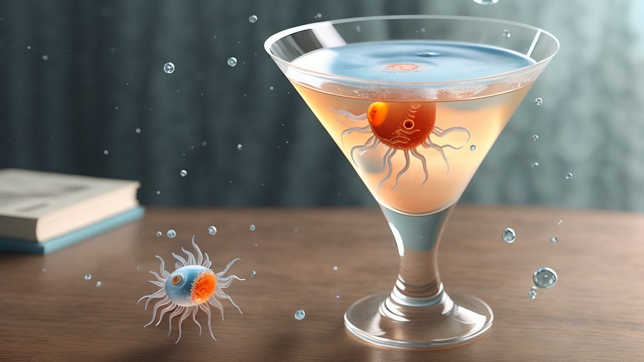 Whimsical Cocktail with Microorganism Design Elements