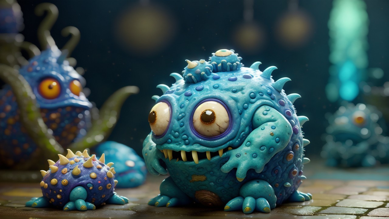 Colorful Cartoonish Sea Creatures in Blue Tones
