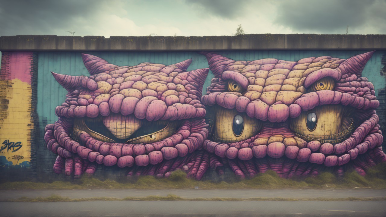 Vibrant Mural of Two Fantastical Creatures