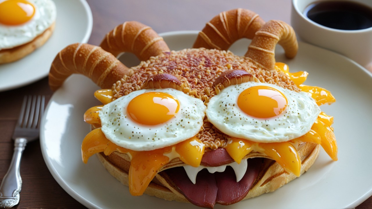 Whimsical Monster-Themed Breakfast Plate Description