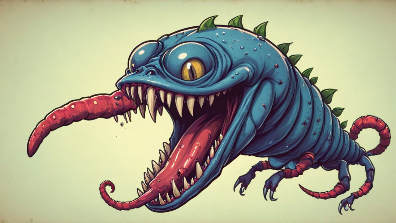 Vibrant Fantastical Creature with Blue Segmented Body