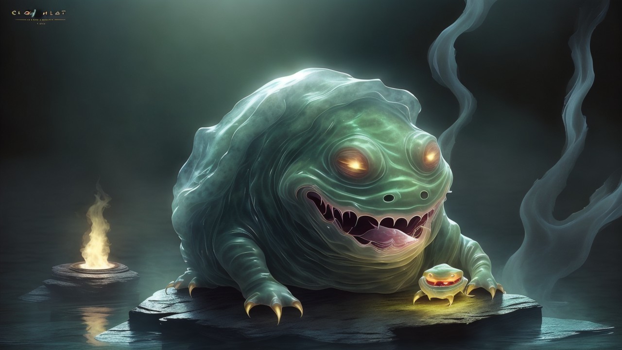 Translucent Frog-Like Creature in Misty Setting
