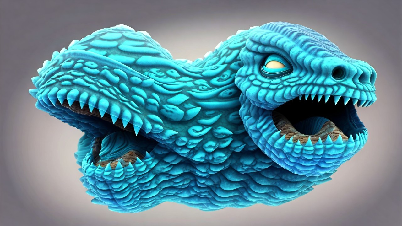 Two-Headed Dragon-Like Creature with Vibrant Blue Scales