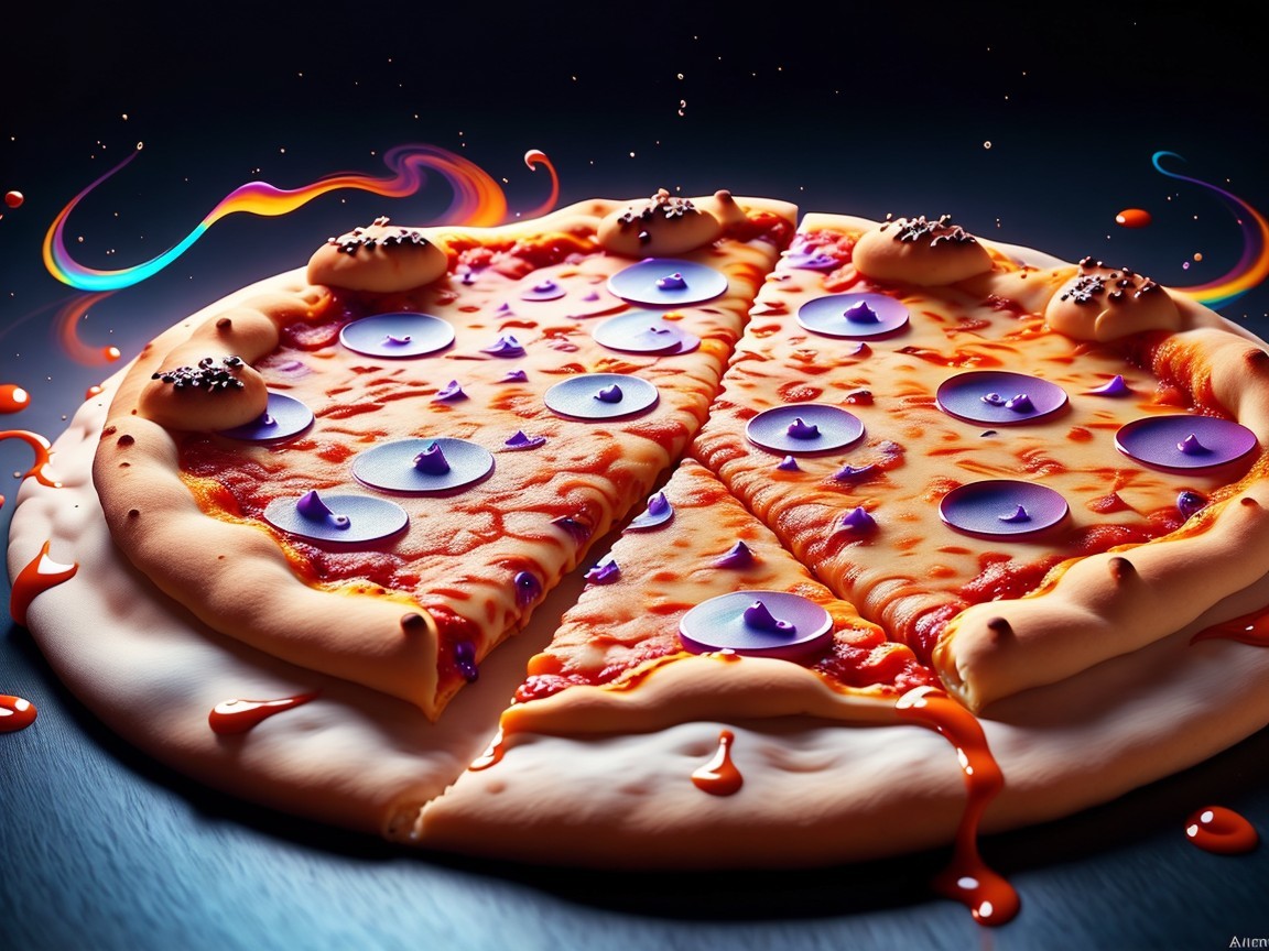 Vibrant Artistic Pizza with Colorful Toppings and Sauce
