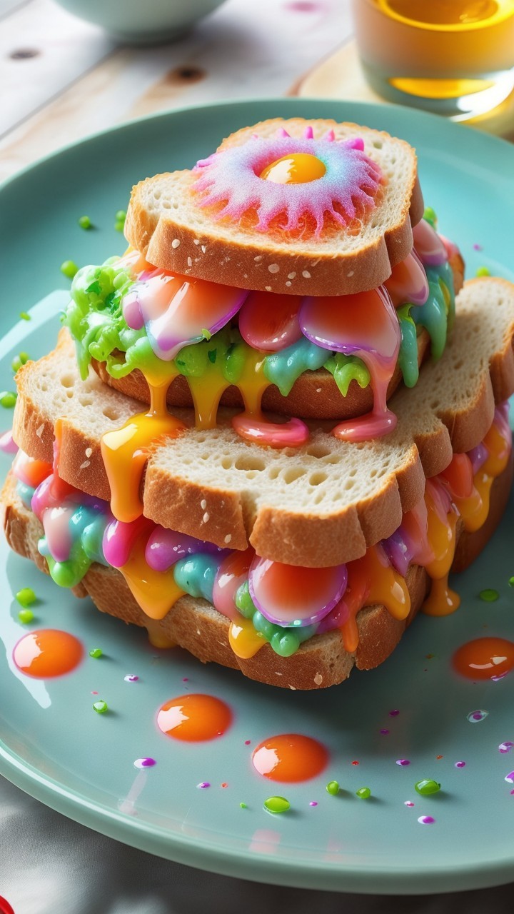 Whimsical Sandwich Stack on a Pastel Plate