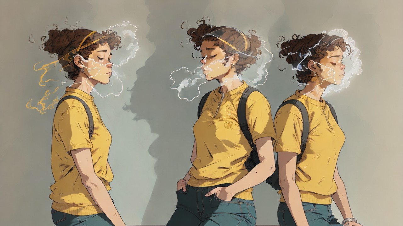 Stylized Illustration of a Contemplative Young Woman