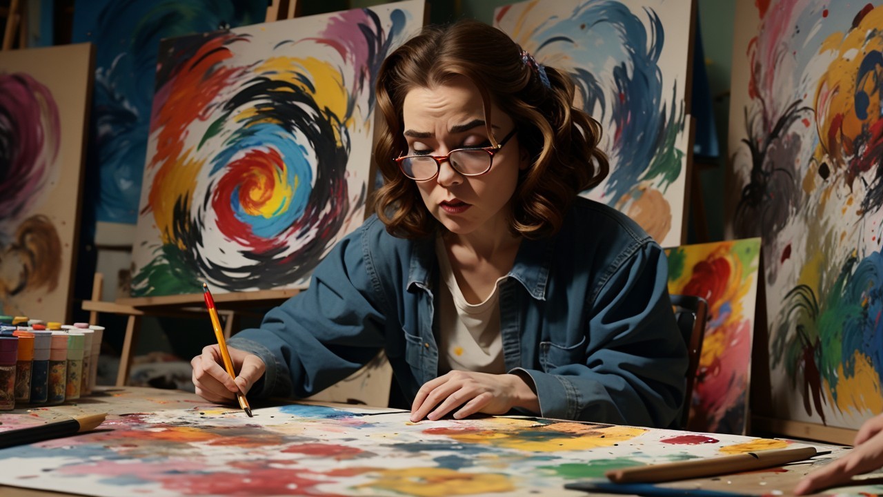 Artist at Work in a Colorful Studio Setting