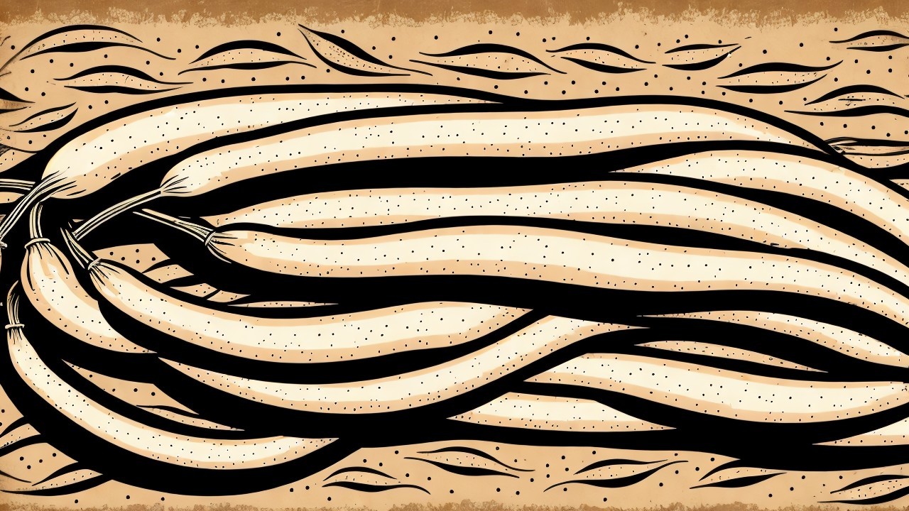 Stylized Illustration of Yellow Squashes on Brown Background