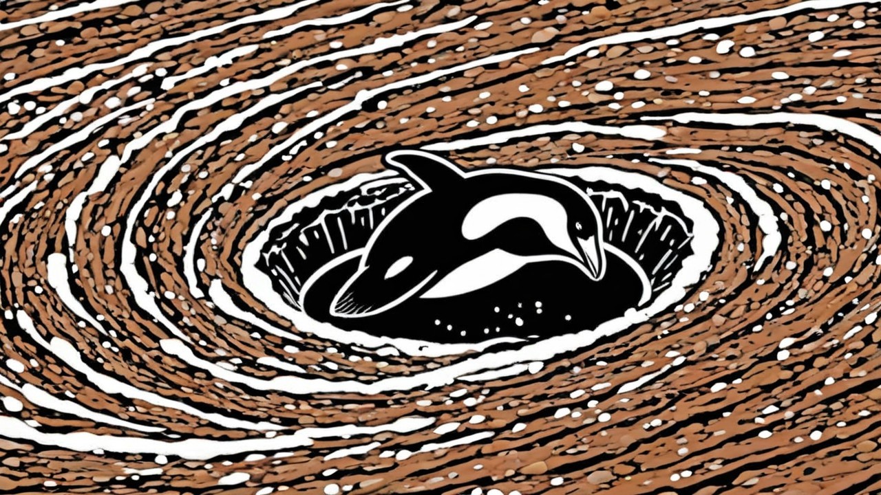 Stylized Penguin in Brown and White Swirling Vortex