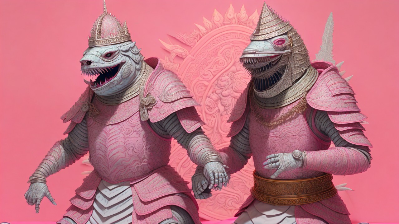 Armored Lizard Warriors in Ornate Pink Armor