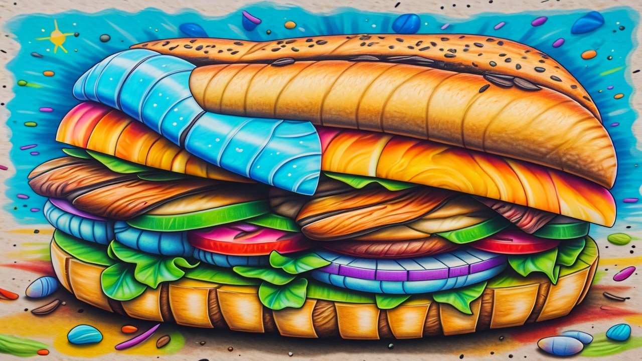 Oversized Sandwich Illustration with Colorful Ingredients