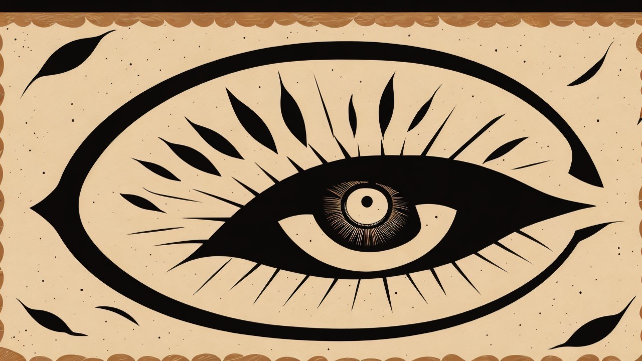 Stylized Black Eye Design on Textured Beige Background
