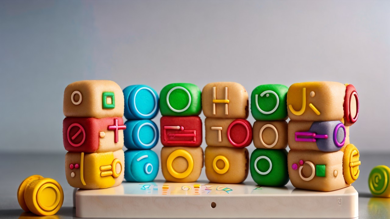 Colorful Stacked Blocks with Shapes and Symbols
