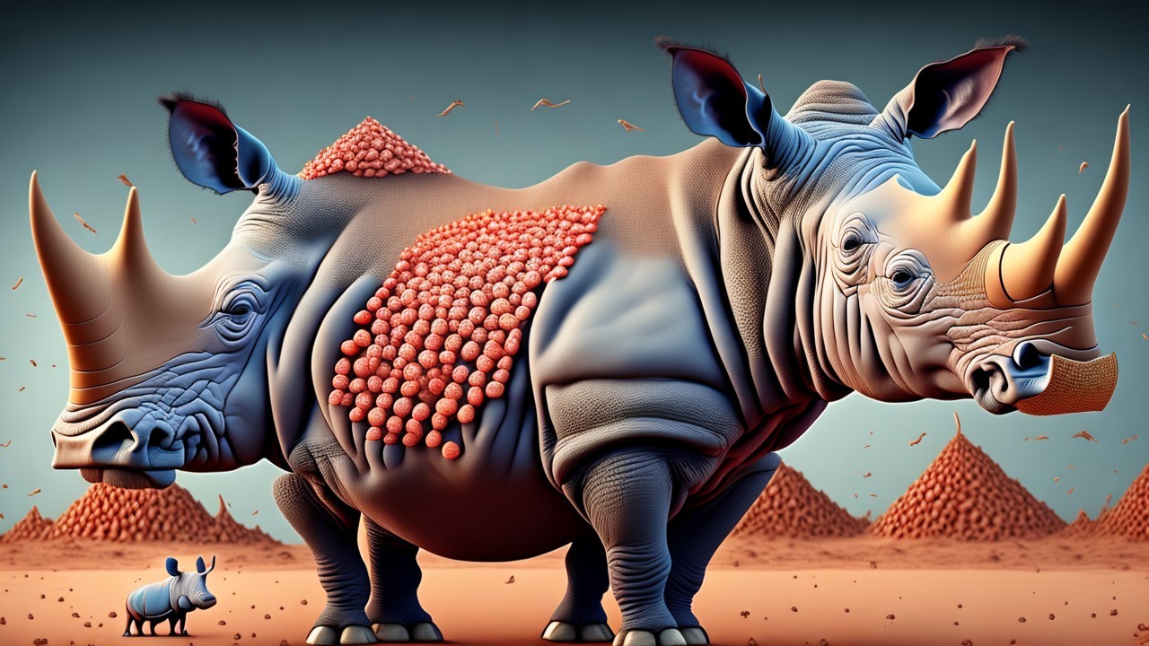 Stylized Rhinos in a Whimsical Landscape Design