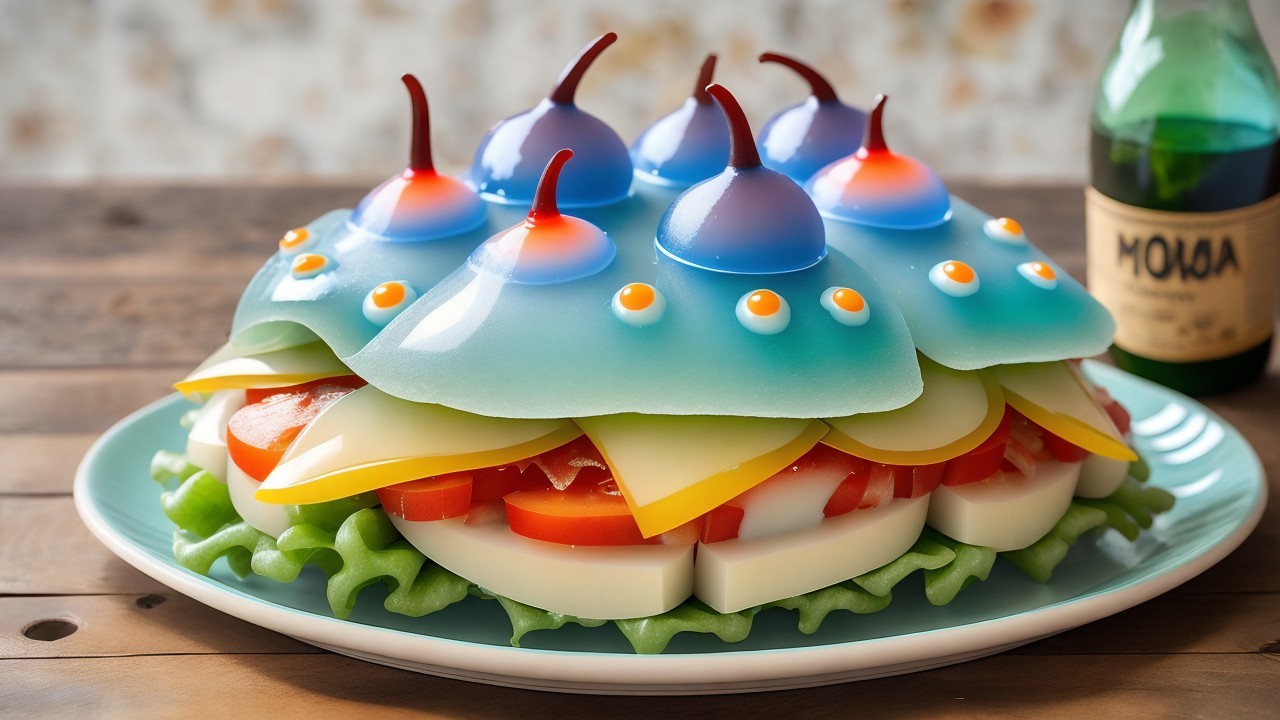 Whimsical Salad Creation Resembling a Spaceship