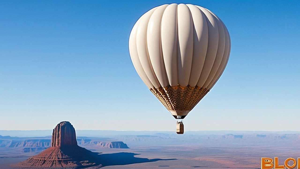 Hot Air Balloon Over Majestic Monolith Landscape