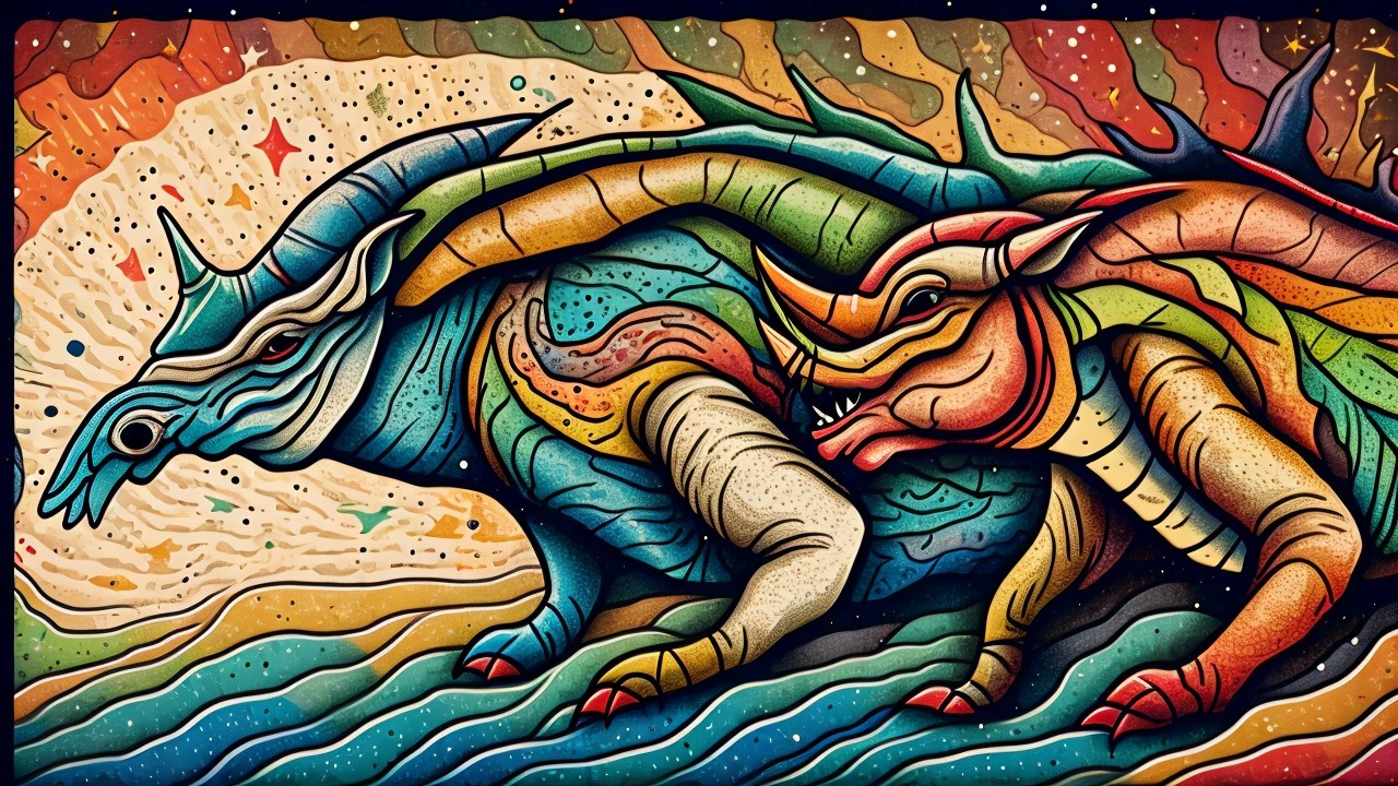 Vibrant Creatures Against Cosmic Backdrop in Artwork