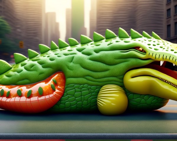 Whimsical Crocodile-Inspired Creature in Urban Setting
