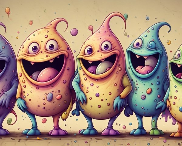 Colorful Cartoonish Monsters with Playful Expressions