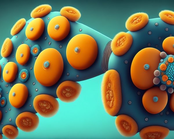 Vibrant Molecular Structure with Orange and Blue Elements