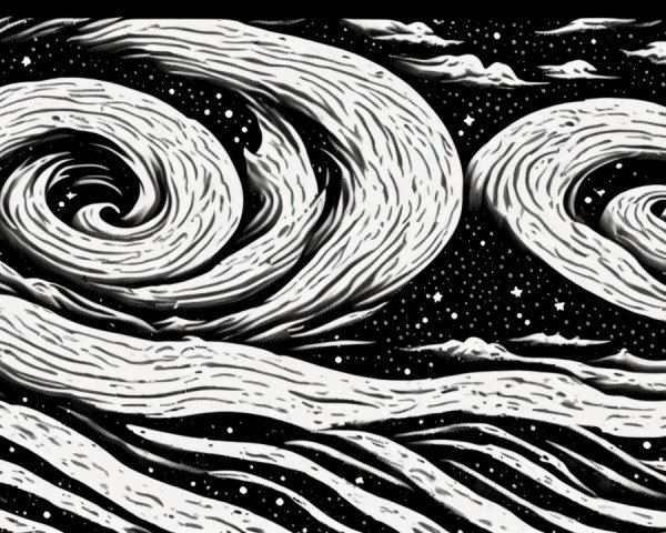 Monochromatic Swirling Clouds and Waves with Stars
