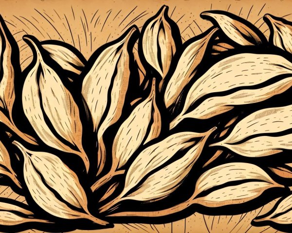 Stylized Leaves with Bold Outlines and Muted Colors