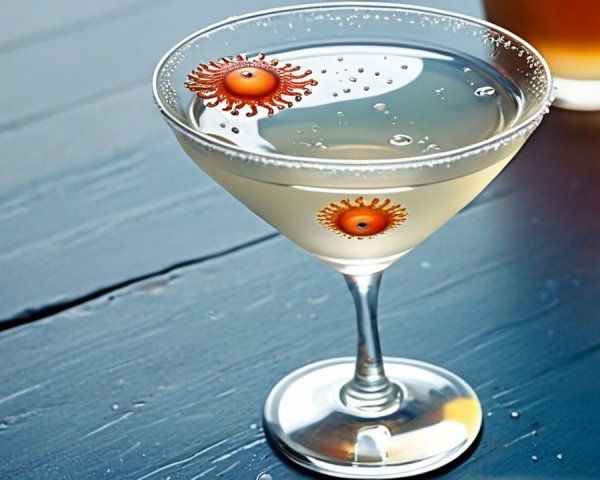 Martini Glass with Sparkling Drink and Colorful Garnishes