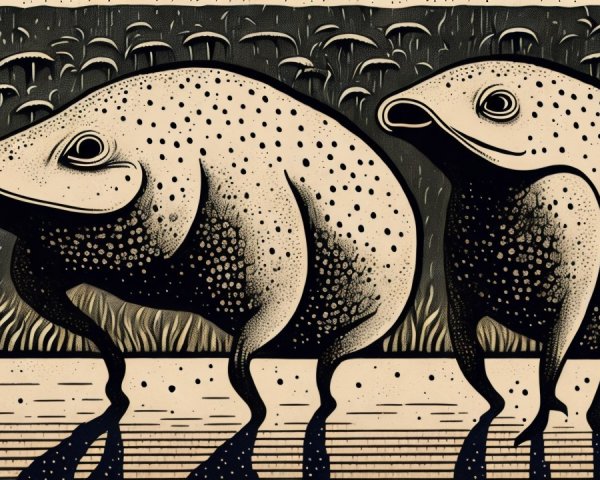 Cartoonish Frogs with Textured Grass Background