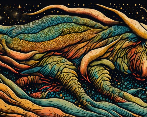 Vibrant Cosmic Landscape with Fantastical Creature