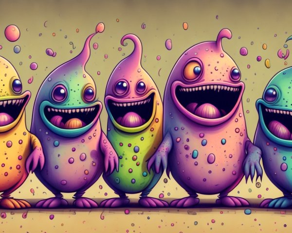 Colorful Cartoonish Monsters with Cheerful Expressions