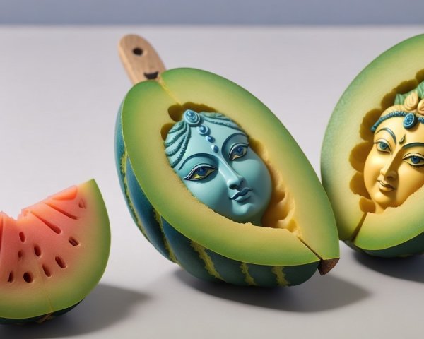 Intricate Deity Sculptures Inside a Watermelon