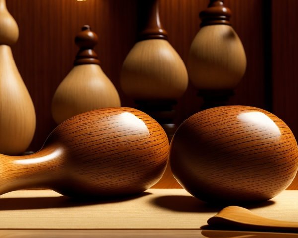 Intricately Turned Wooden Objects with Glossy Finish
